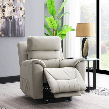 Marsha - Power Recliner With Lift & Massage - Light Gray Leather
