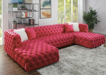 ELEGANTE Red Velvet 143" Wide Double Chaise Sectional