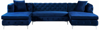 DALEYZA Blue 127" Wide Velvet Double Chaise Sectional