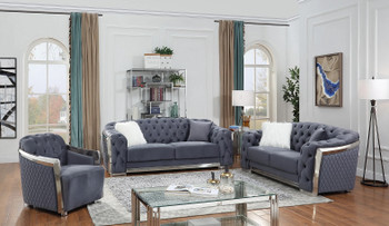 HESTON Gray Velvet Sofa & Loveseat