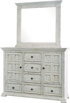 LAREDO White 61" Wide by 91" Tall Oversized Dresser & Mirror