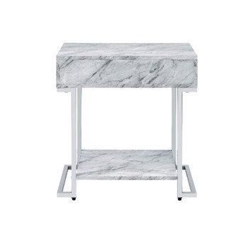 Wither - Accent Table - White Printed Faux Marble & Chrome