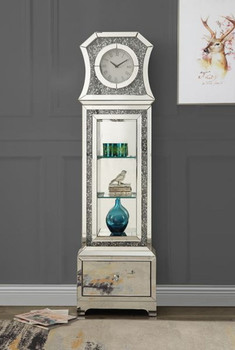 Noralie - Standing Grandfather Clock With LED - Mirrored & Faux Diamonds