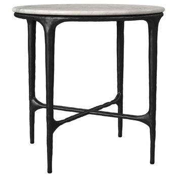 Hermas - Round Genuine Marble Top Metal End Side Table - White