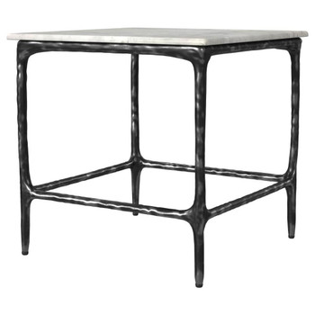Ebby - Square Genuine Marble Top Metal End Table - White
