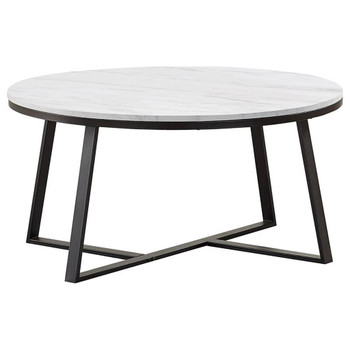 Hugo - Round Faux Marble Coffee Table - White And Matte Black Hugo - Round Faux Marble Coffee Table - White And Matte Black