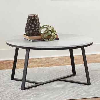 Hugo - Round Faux Marble Coffee Table - White And Matte Black Hugo - Round Faux Marble Coffee Table - White And Matte Black