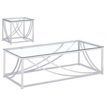 Lille - 2 Piece Glass Top Coffee And End Table Set - Chrome