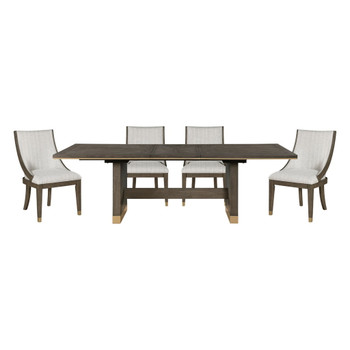 Griffin - 5 Piece Set (Table & 4 Arm Chairs) - Dark Brown / Pearl Silver