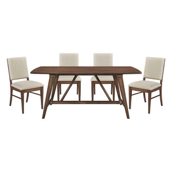 Monroe - 5 Piece Dining Room Set (Table & 4 Side Chairs) - Walnut / Beige