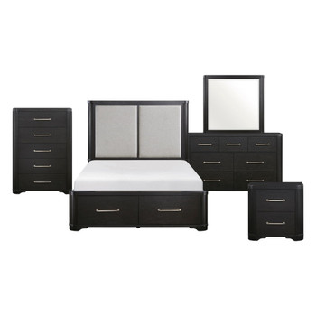 Gilbert - 5 Piece Bedroom Set (Queen Bed, Nightstand, Dresser, Mirror, Chest) - Charcoal