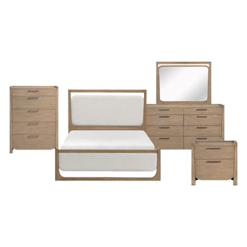 Riley - 5 Piece Bedroom Set (Queen Bed, Nightstand, Dresser, Mirror, Chest) - Light Brown