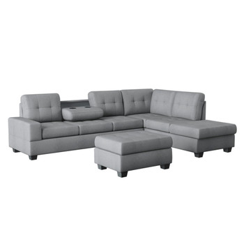 Maston - 3 Piece Reversible Sectional With Drop-Down Cup Holders And Storage Ottoman