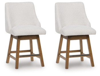 Cabalynn - Upholstered Swivel Barstool (Set of 2) - Oatmeal / Light Brown