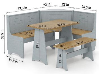 KARMINA Gray 60" x 47" L-Shaped Bench Breakfast Nook Dining Set