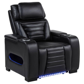 Zuma - Faux Leather Upholstered Dual Power LED Recliner - Black