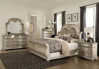 JARISSA Silver Bedroom Set with Real Marble