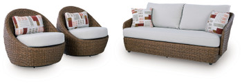 Double Point - Loveseat, Swivel Chairs Set (Set of 3) - Beige