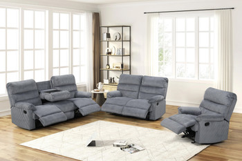 RIDDLER Gray Corduroy 3 Piece Reclining Livingroom