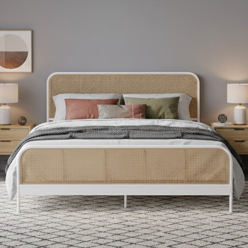 BAUER White Metal & Rattan 52" Height Bed