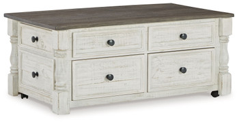 Havalance - Lift Top Cocktail Table with Storage Drawers - White / Gray