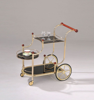 Lacy - Serving Cart - Gold Plated & Black Glass - 38"