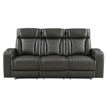 Taddeo - Power Motion Sofa With Power Headrest, USB, Wireless Charger, LED & Reading Light - Dark Gray