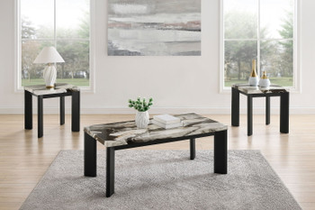 Strata - Faux Marble 3 Piece Occasional Set (1 Coffee & 2 End Tables) - Black / White