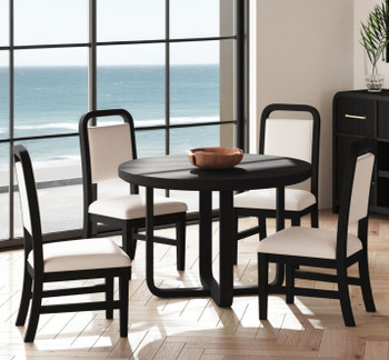 BRIAA Black 5 Piece Dining Set with White Fabric Chairs