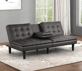 DARIAN Gray Leather 71" Wide Sofa Bed with Cupholders & USB