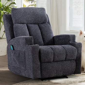 ZAIAM Dark Gray Linen 34" Wide x 42" Recliner with Vibration-Massage, Heating and Cupholders