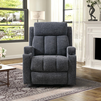 ZAIAM Dark Gray Linen 34" Wide x 42" Recliner with Vibration-Massage, Heating and Cupholders