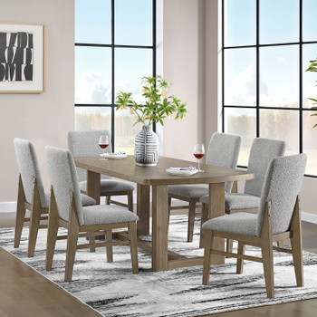KARIM Natural Brown & Gray Boucle 7 Piece Dining Set