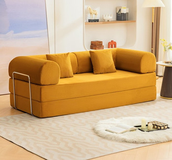 HANS Yellow Orange 78" x 27" Compressed Foam Modular Lounge Sofa Bed