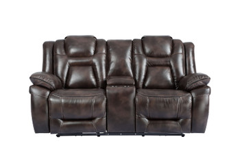 Oportuna - Dual Power Console Loveseat - Dark Brown