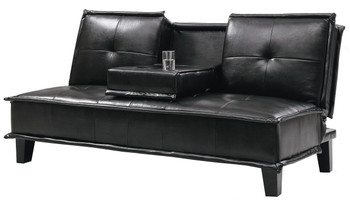 DONALD Black Leather 71" Wide Sofa Bed with Cupholders