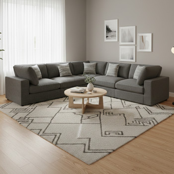 HILLARD Charcoal Gray Linen 120" x 120" 5 Piece Modular Sectional