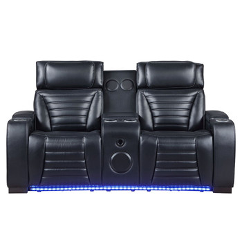 Ephron - Power Motion Loveseat With  Console, Power Headrests, LED & Speakers - Black