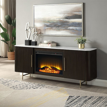 Clayten - Server With Marble Top & Fireplace - White & Espresso