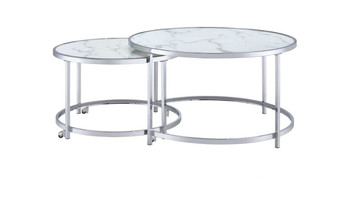 ODIN 2 Piece Faux Marble Glass Top Nesting Coffee Table