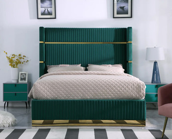 MENEFE Green Velvet & Gold 66" Height Platform Bed
