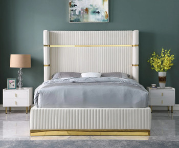 MENEFE Cream Velvet & Gold 66" Height Platform Bed