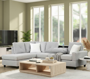 OZARK Light Gray Linen 102" x 74" Reversible Sectional with Drop-Down Table
