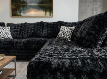 LEONIDAS Black "Bubble" Velvet 107" x 80" Sectional