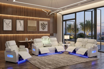 MARVEL White Livingroom with Bluetooth Speakers & LED Lighting