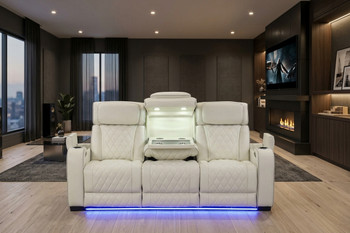 MARVEL White 84" Wide Power Reclining Sofa with LED Lighting
