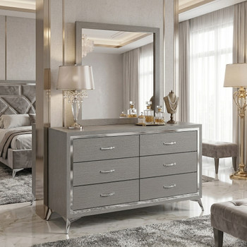 ELEINA Silver 58" Wide x 74" Height Dresser & Mirror