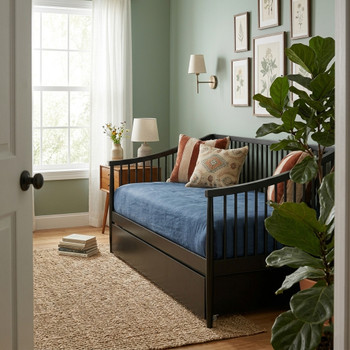 CONALLY Black Wood Daybed with Trundle