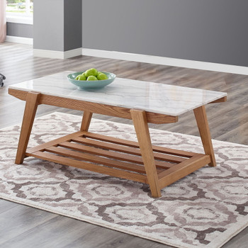 Celeste - White Marble Top Coffee Table - Brown