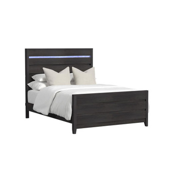 Tobias - King Panel Headboard With LED And Footboard And Slats - Black
